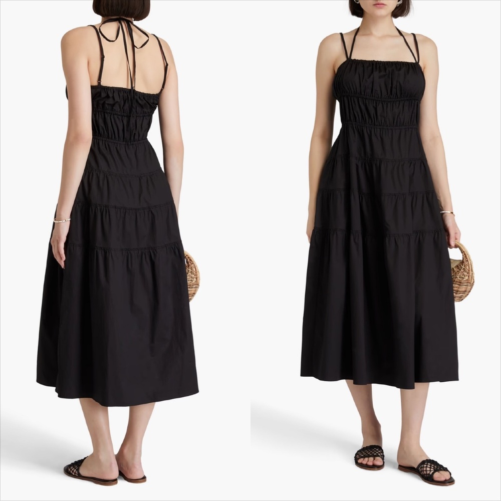 Sandro popelina black cotton ruched midi dress NO OFFERS NO EXCEPTIONS